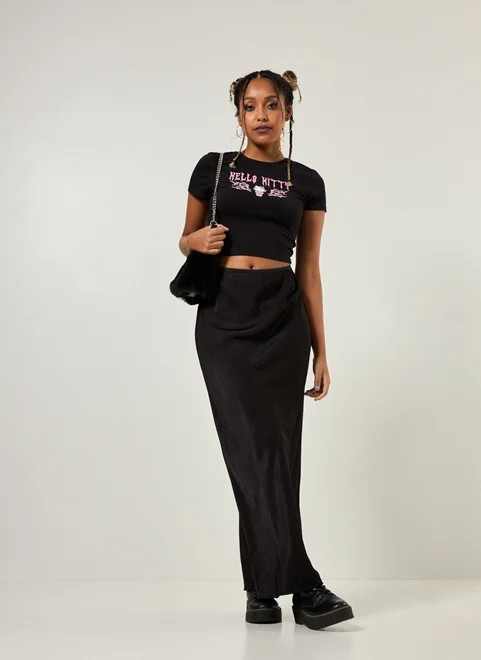 saia longa em cetim preto | YouCom (BR)