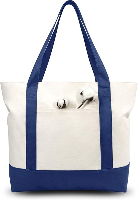 TOPDesign Stylish Canvas Tote Bag with an External Pocket, Top Zipper Closure, Daily Essentials (... | Amazon (US)