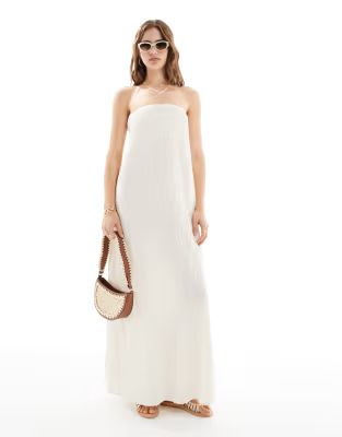 Pretty Lavish bandeau linen blend midaxi dress in beige | ASOS (Global)