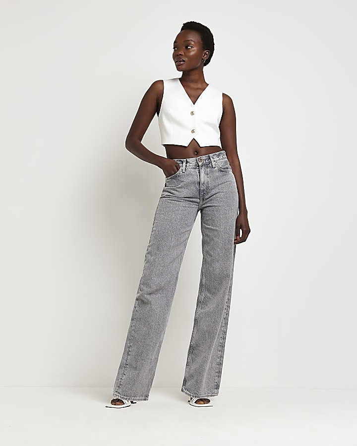 Grey mid rise straight leg jeans | River Island (UK & IE)