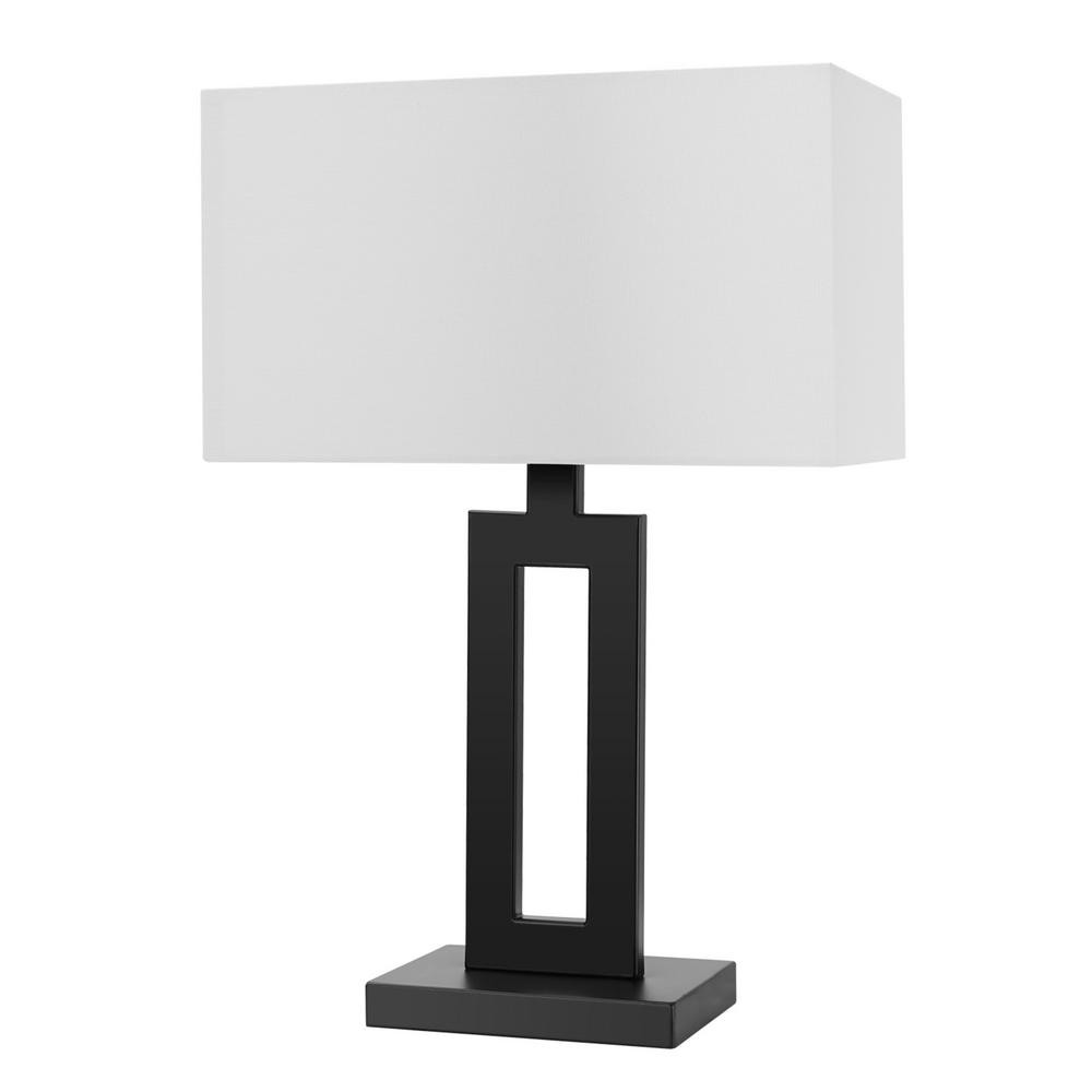 Globe Electric D'Alessio 20 in. Matte Black Table Lamp with White Linen Shade-67045 - The Home De... | The Home Depot
