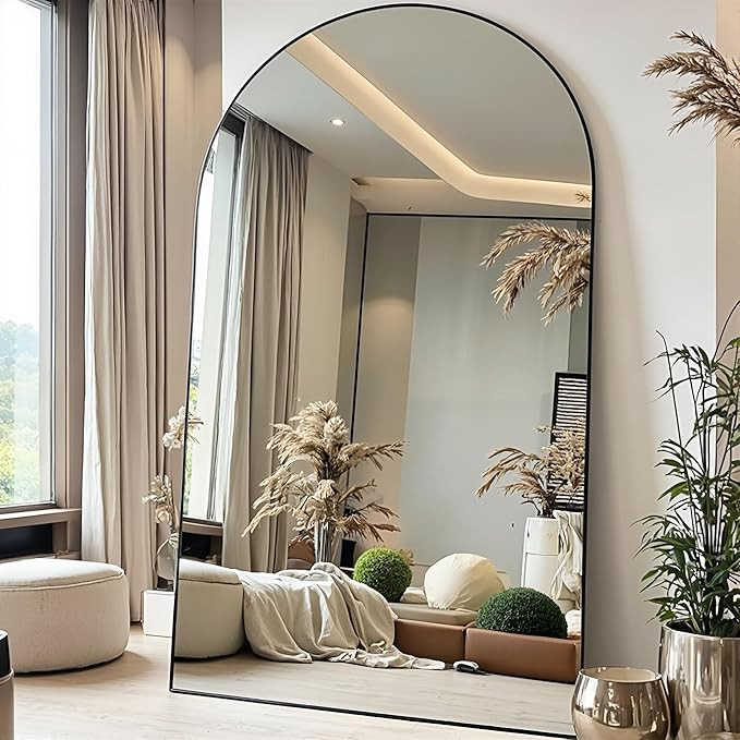 Full Length Floor Mirror, 91x46 Inch Oversized Arched Standing Mirror in Black for Bedroom, Livin... | Amazon (US)