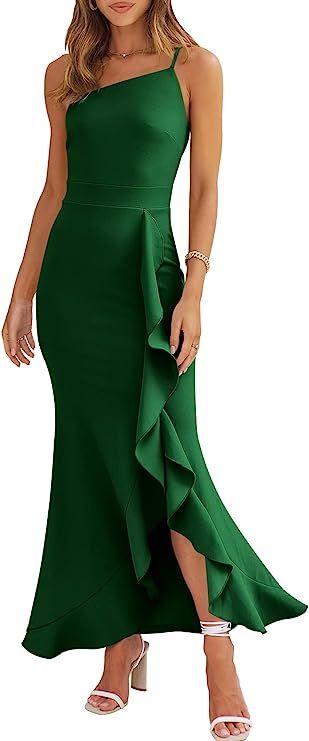 ANRABESS Women Prom Dresses Sleeveless Bodycon Ruffle Side Split Party Cocktail Maxi Dress | Amazon (US)