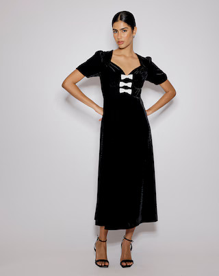 Nobody's Child Velvet Bow Puff Sleeve Midi Dress | Simply Be | Simply Be (UK)