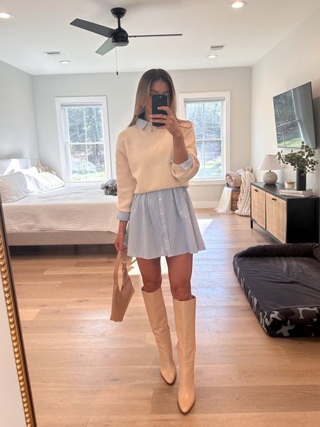 Easter weekend 🐰

• Abercrombie shirt dress, Mango cream sweater, Marc fisher Lannie knee high neutral boots, Amazon finds, striped shirt dress, spring outfit 

#LTKSeasonal