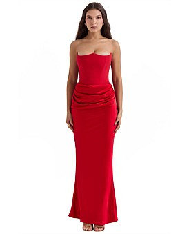 David Jones House of CB Persephone Corset Maxi Dress in Red, Size Medium | David Jones (Australia & New Zealand)