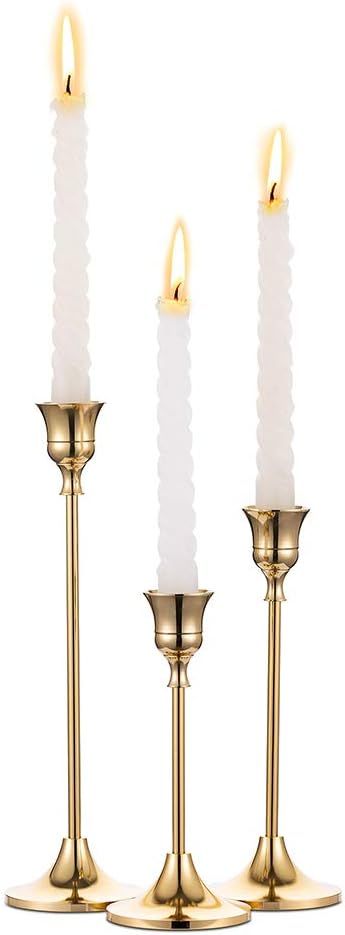 Amazon.com: Candlestick Holders Taper Candle Holders, Set of 3 Candle Stick Holders Set, Brass Go... | Amazon (US)