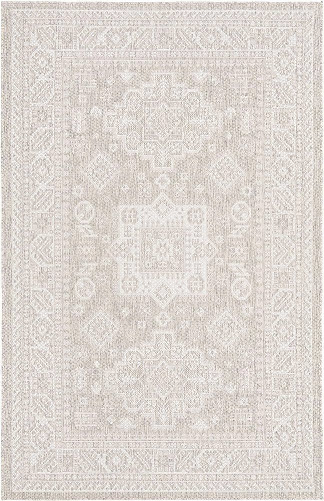 Rugs.com Outdoor Aztec Collection Rug – 5' 3 x 7' 10 Light Gray Flatweave Rug Perfect for Livin... | Amazon (US)