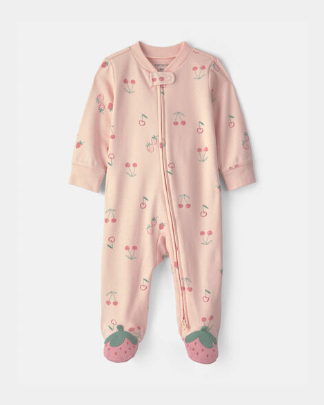 Baby Girl Strawberry 100% Cotton 2-Way Zip Sleep & Play Pajamas - Pink | Carter's | Carter's Inc