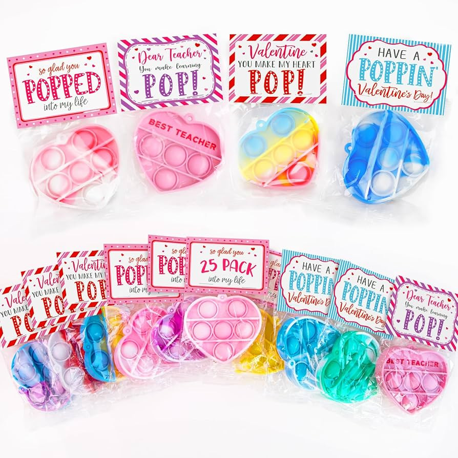 Valentines Day Gifts for Kids - Set of 25 Valentine Cards with Heart Pop Keychains - Bulk Fidget ... | Amazon (US)