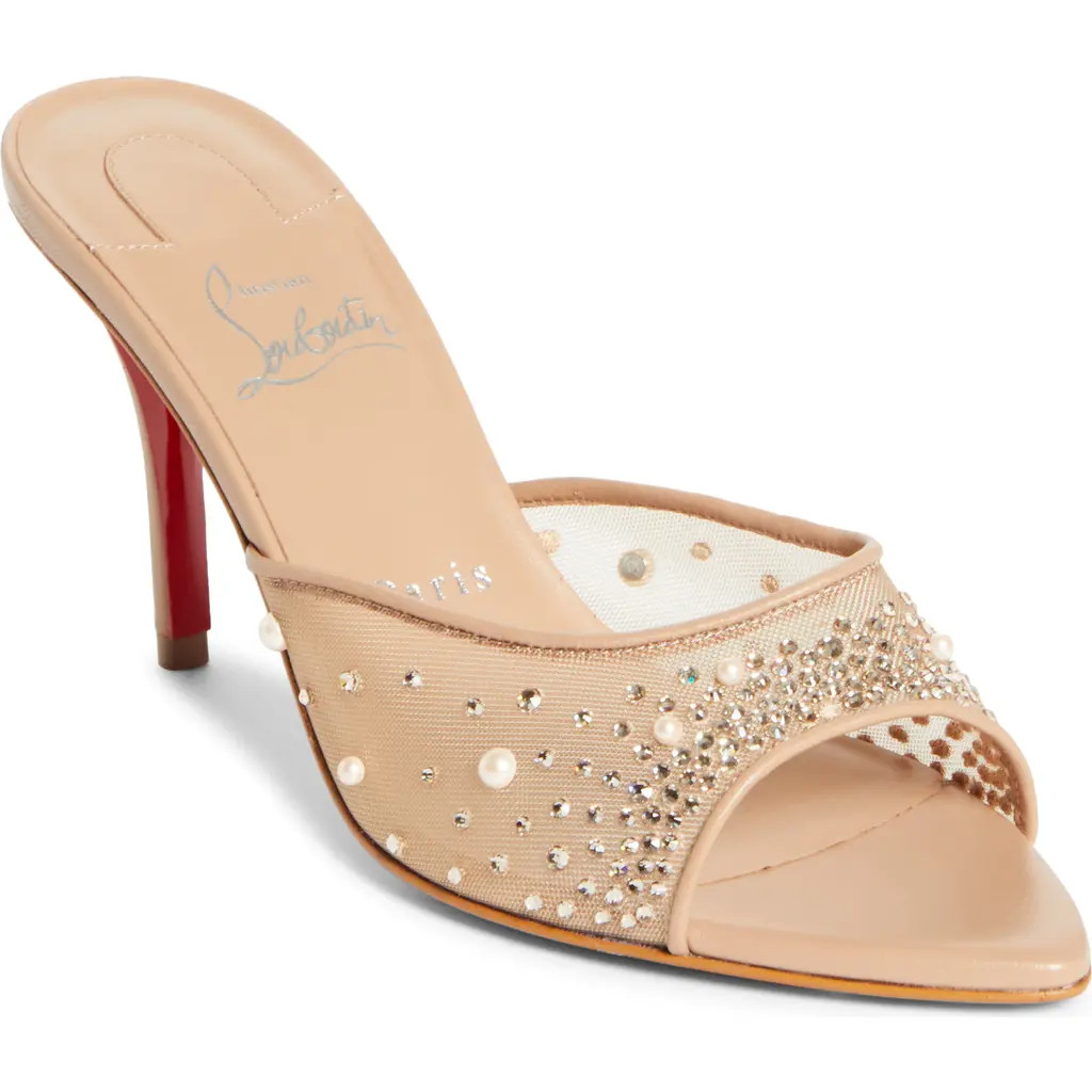 Christian Louboutin Miss Z Crystal Embellished Mesh Pointed Toe Sandal in Blush/Blush at Nordstrom, Size 9.5Us | Nordstrom