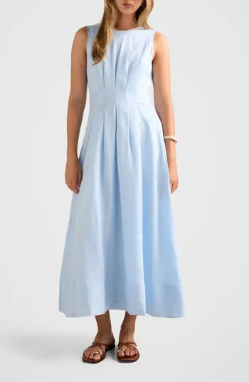 Ever New Rosie Tuck Detail Sleeveless Linen Dress in Bluebell at Nordstrom Rack, Size 2 | Nordstrom Rack