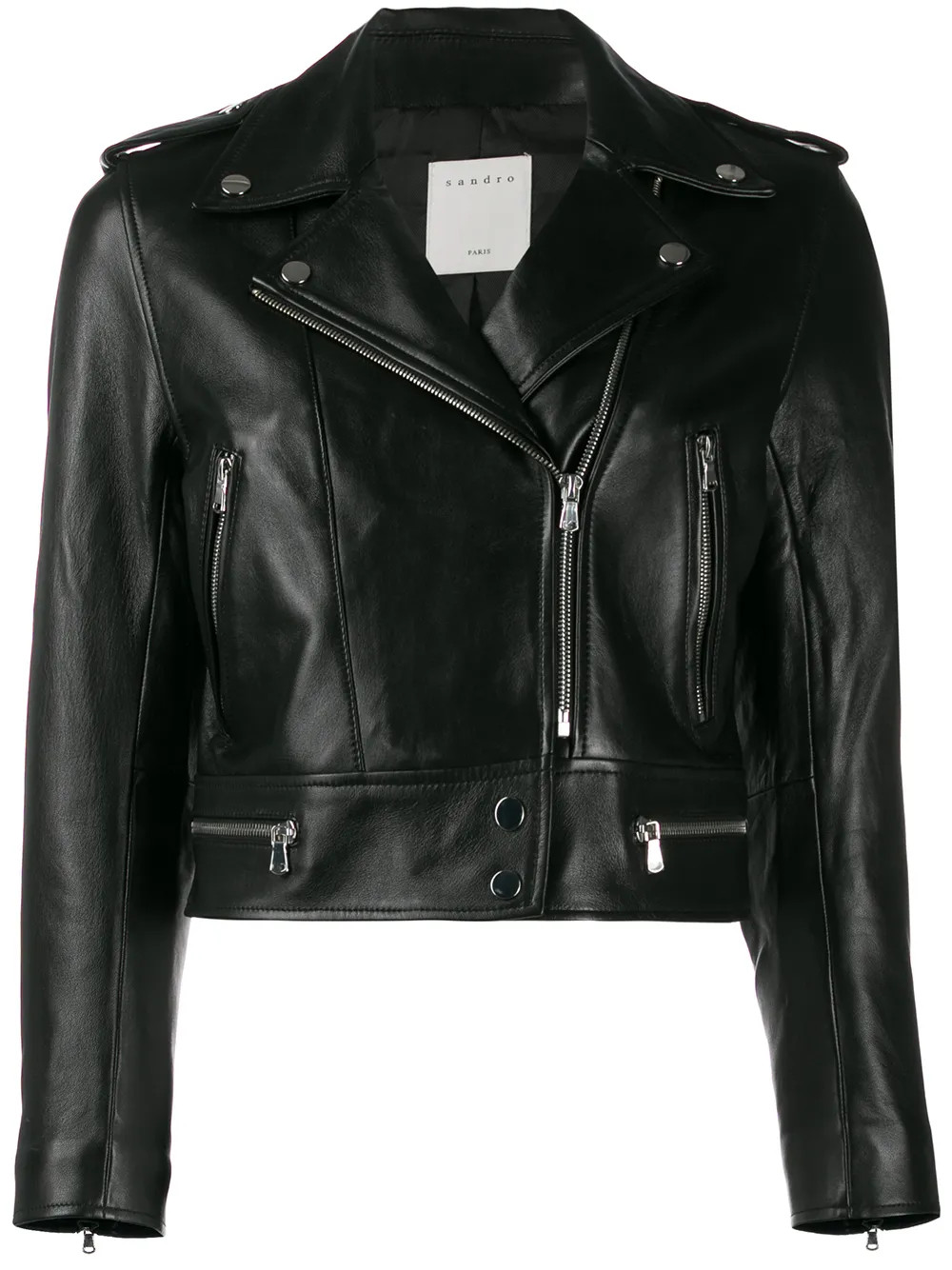 SANDRO Cropped Biker Jacket - Farfetch | Farfetch Global