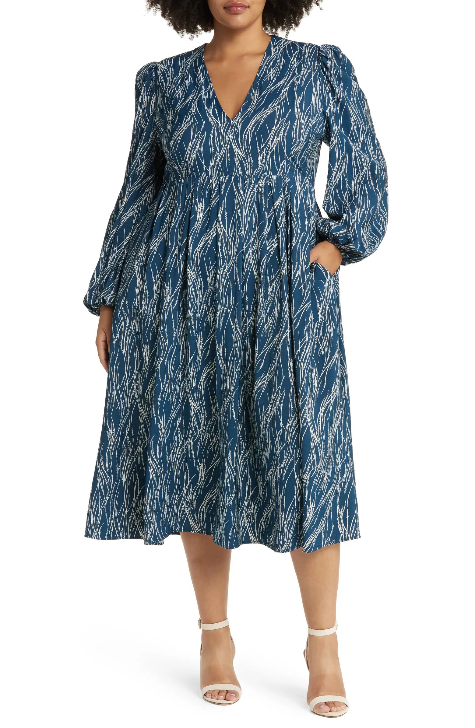Pleat Puff Shoulder Long Sleeve Dress | Nordstrom