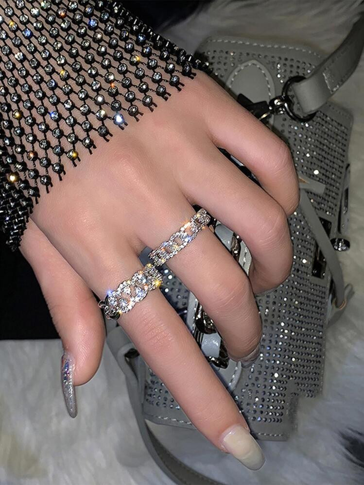 2pcs Inlaid Cubic Zirconia Gorgeous Finger Rings for Women Couples Anniversary Wedding Party Jewe... | SHEIN