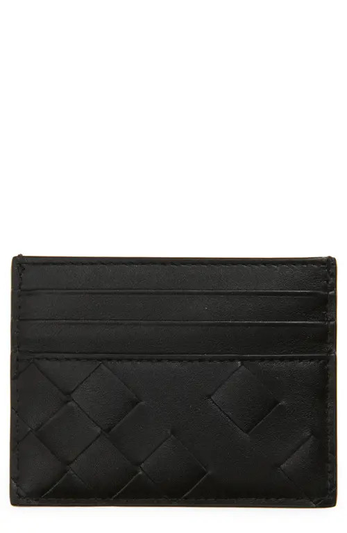 Bottega Veneta Intrecciato Leather Card Case in 8803 Black/Silver at Nordstrom | Nordstrom
