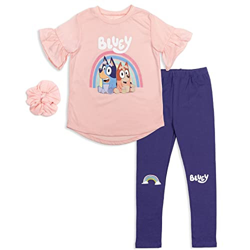 Bluey and Bingo Toddler Girls 3 Piece Outfit Set: T-Shirt Legging Scrunchy Pink 2T | Amazon (US)