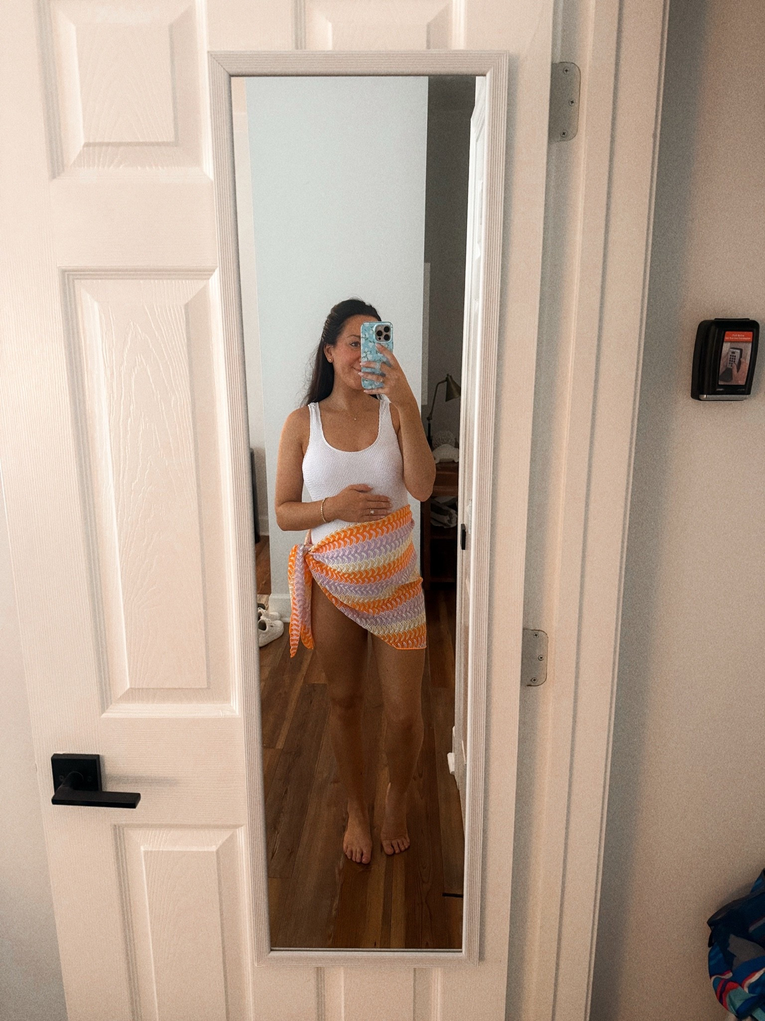 Medium in bathing suit (sized up for pregnancy)
Cover up color is out of stock, but there’s a ton of others.

#LTKootd #LTKBump #LTKTravel