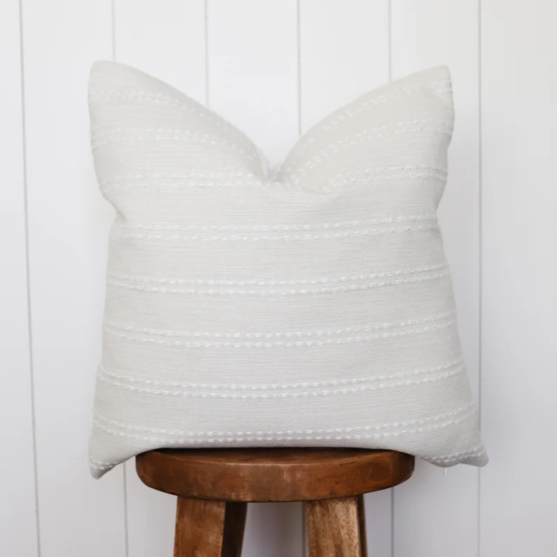 Woven Ivory Stripe Linen Pillow Cover  Basketweave Neutral | Etsy | Etsy (US)