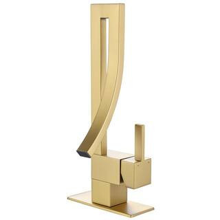 Single Handle Single Hole Bathroom Faucet Brass Waterfall Bathroom Sink Faucet in Brushed Gold | The Home Depot