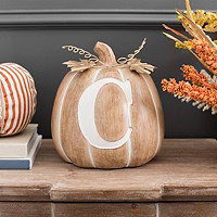 Neutral and White Monogram Pumpkins with Leaves at Kirklands | Kirkland's Home
