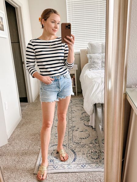 It’s over 80 degrees so I’m bringing out my favorite distressed denim shorts (wearing size 26). Paired it with this classic boatneck navy striped tee that’s on sale for 25% off today 

#LTKSeasonal #LTKsalealert #LTKunder100