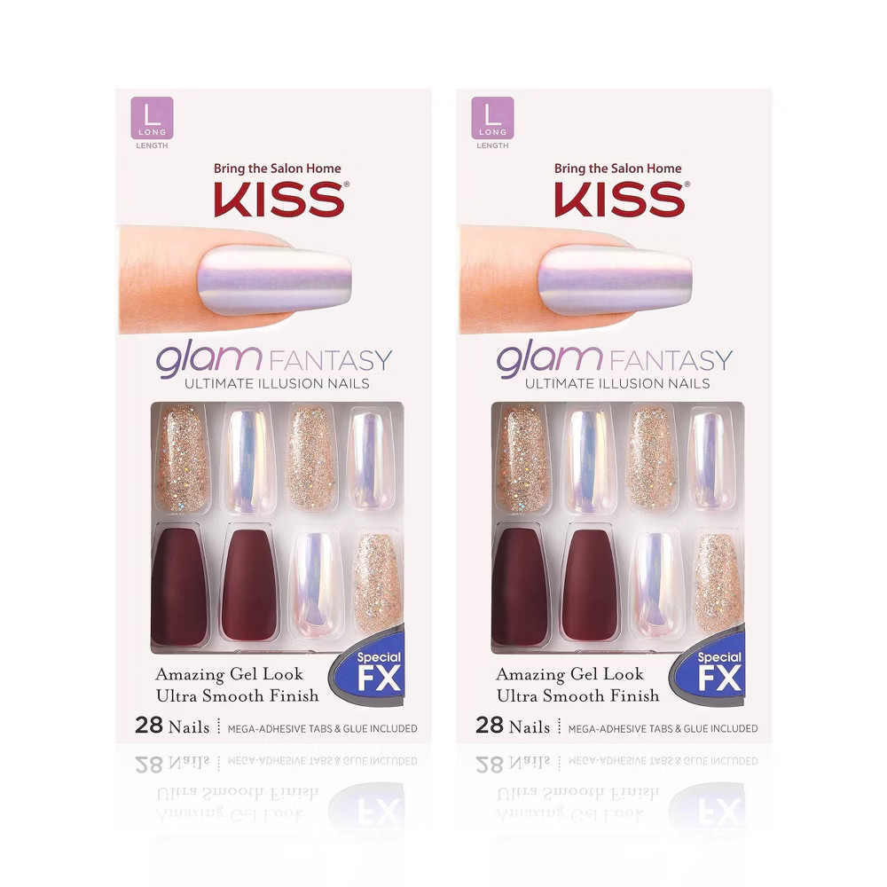 Kiss Nails Glam Fantasy Tan Lines Burgundy Matte - 56ct | Target