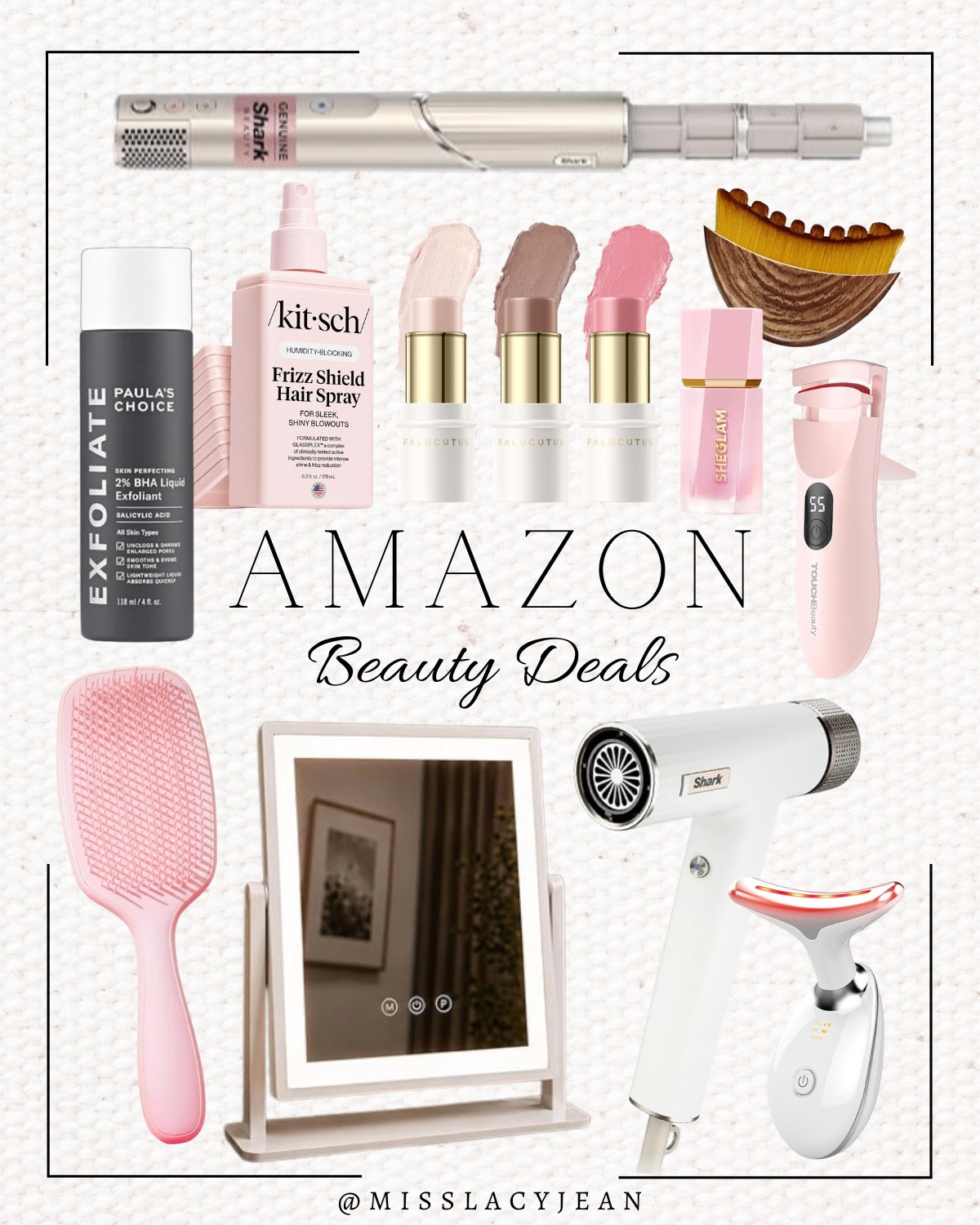 Prime Days beauty deals include red light wand, blow drier, light mirror, brush heated eye lash curler, blush, lymphatic drainage brush, shark flex style, frizz spray, and contour sticks. 

Prime day deals, beauty deals, prime day, beauty finds

#LTKBeauty #LTKSaleAlert #LTKselfcare