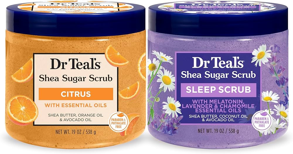 Dr Teal's Shea Sugar Body Scrub, Daytime/Nighttime with Vitamin C and Sleep Blend, 19 oz (Pack of... | Amazon (US)