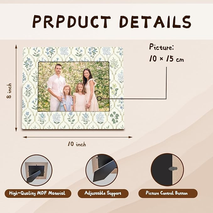 WHCHJ Floral 5x7 Picture Frame, Elegant Blue and Green Flower Photo Frame, Rustic Cottagecore Bot... | Amazon (US)