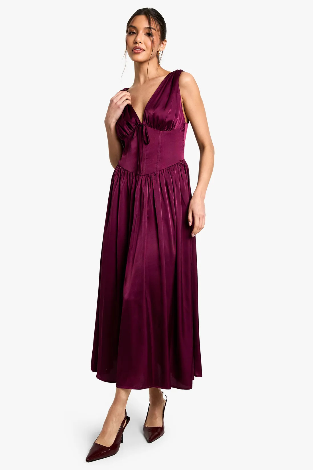 Satin Milkmaid Midaxi Dress | Boohoo.com (UK & IE)