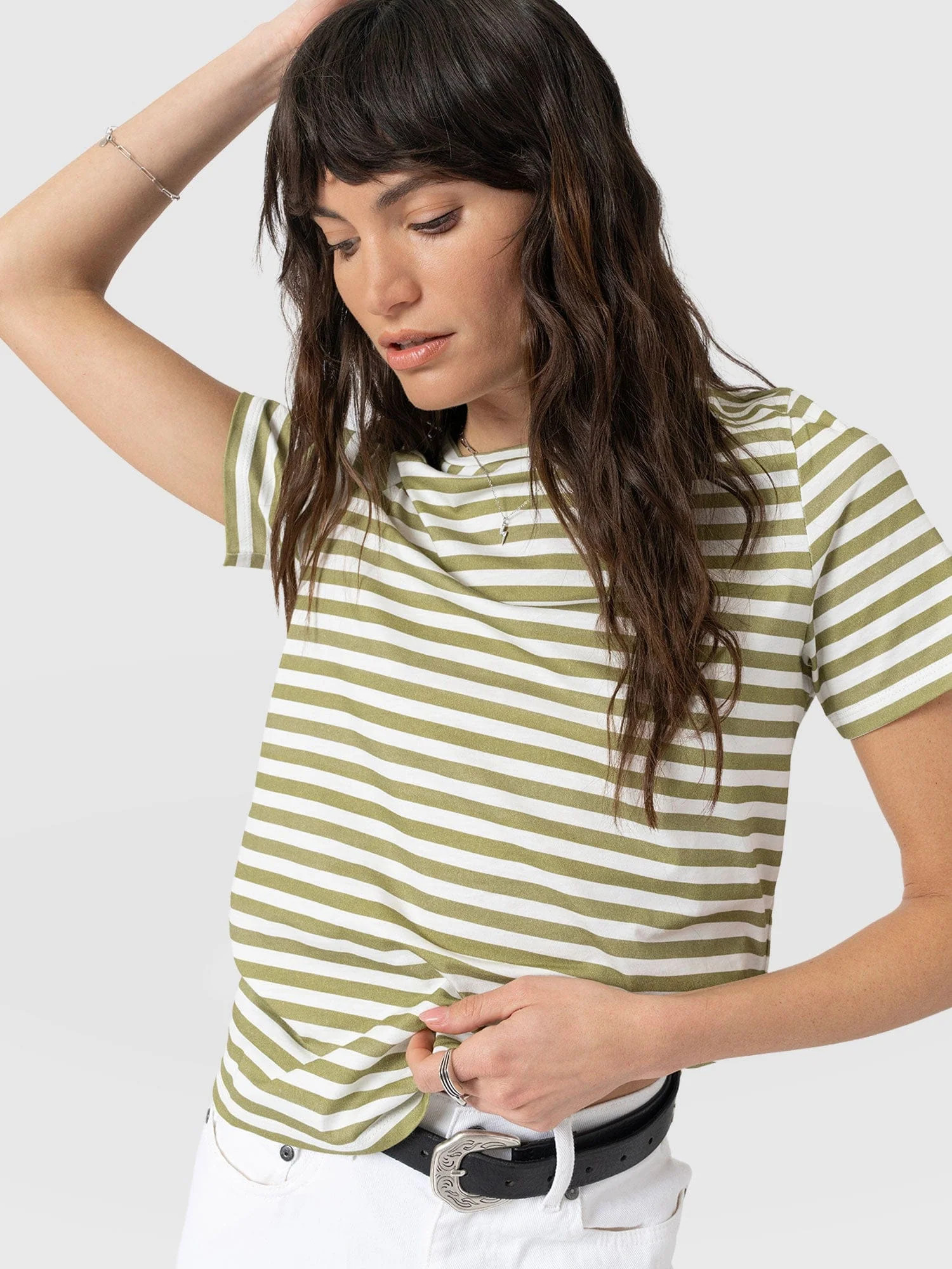 Chelsea Crew Neck Tee - Green Stripe | Saint + Sofia
