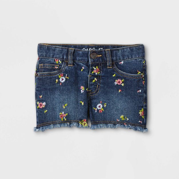 Toddler Girls' Floral Embroidered Cutoff Jean Shorts - Cat & Jack™ Dark Blue | Target