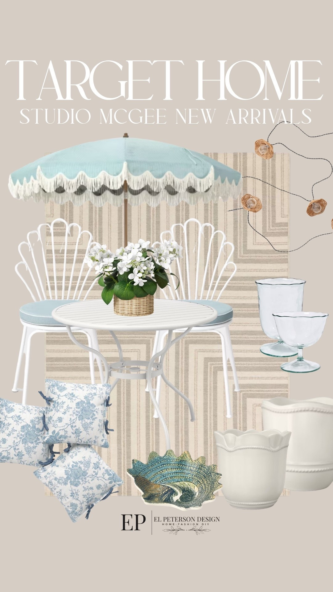Target
New Arrivals-studio mcgee
Outdoor umbrella
Patio table 
Patio chair
Outdoor rug
Planters
String lights
Outdoor pillows
Drinking glasses


#LTKHome