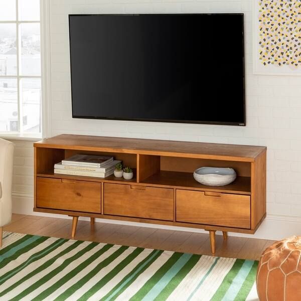 Carson Carrington Alby 58-inch Mid-century 3-drawer TV Console - Walnut | Bed Bath & Beyond