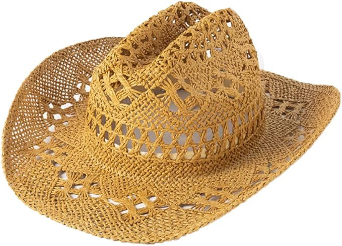 Joytrends Hollow Straw Sun Hat Handmade Woven Cowboy Hat Summer Beach Hat for Women Men | Amazon (US)