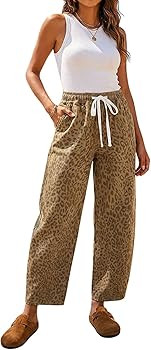 loveimgs Women Baggy Cheetah Print Barrel Jeans Leopard Printed Denim Barrel Pants Elastic Waist ... | Amazon (US)