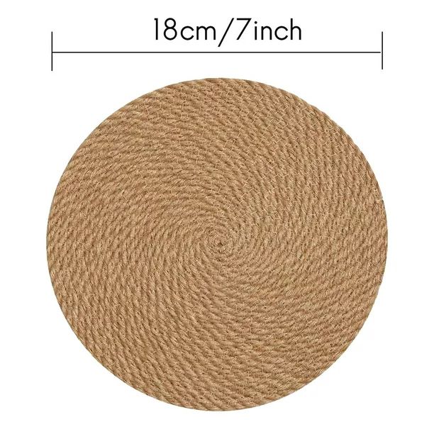 Round Braided Placemats Set of 6 Jute Handmade 7 Inch Heat Resistant Thick Hot Pads Mats Coaster | Walmart (US)