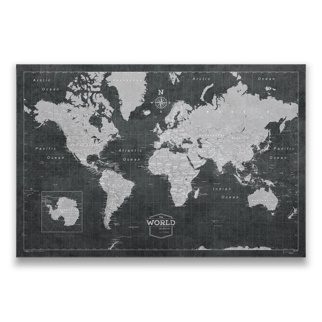 Modern World Travel Map Poster - Modern Slate Style Map | Etsy (US)