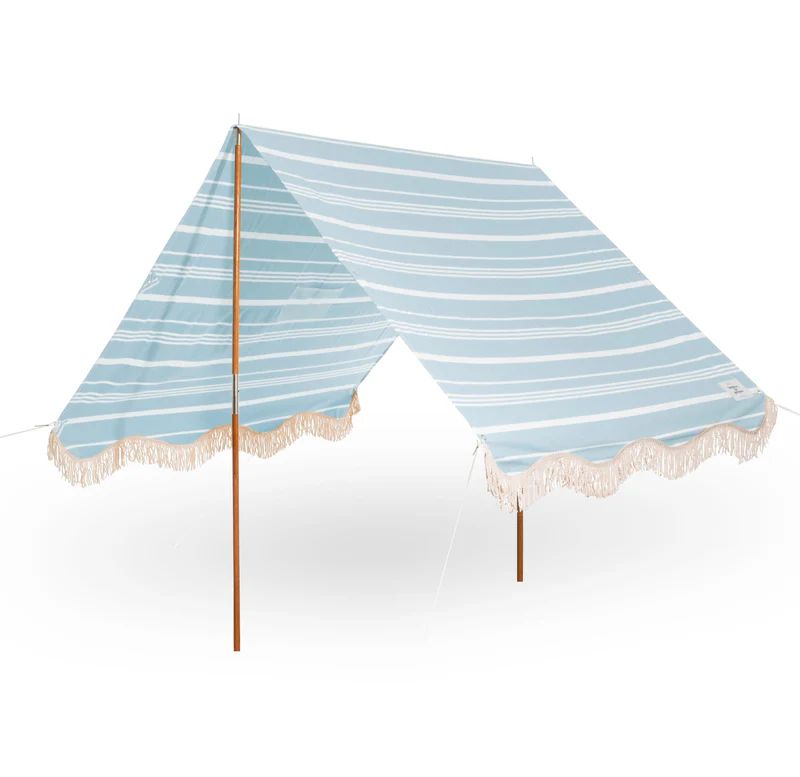 premium beach tent, vintage blue stripe | minnow