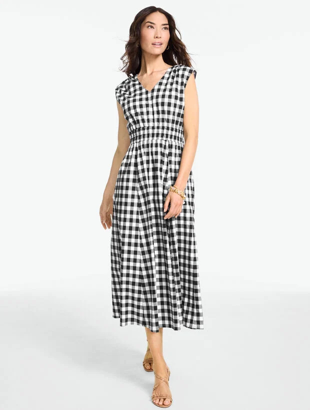 Poplin Fit & Flare Midi Dress - Beatrice Gingham | Talbots