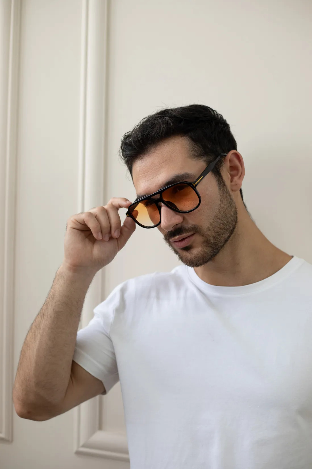 Sunglasses | Oversized Navigator Sunglasses in Black with Orange Lenses | SVNX | Debenhams UK