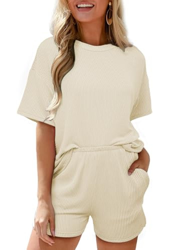 SHEWIN Two Piece Sets for Women Summer Crewneck Casual Short Set Loungewear Sets Woman Matching S... | Amazon (US)