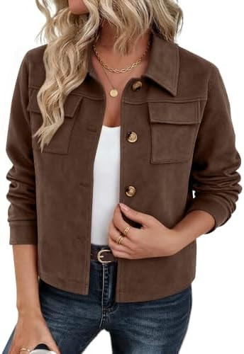 Zeagoo Women's Faux Suede Cropped Jacket Fall Fashion Trendy Shackets Coats | Amazon (US)