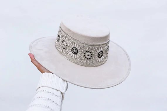 Boater Hat sofia Ivory/black - Etsy | Etsy (US)
