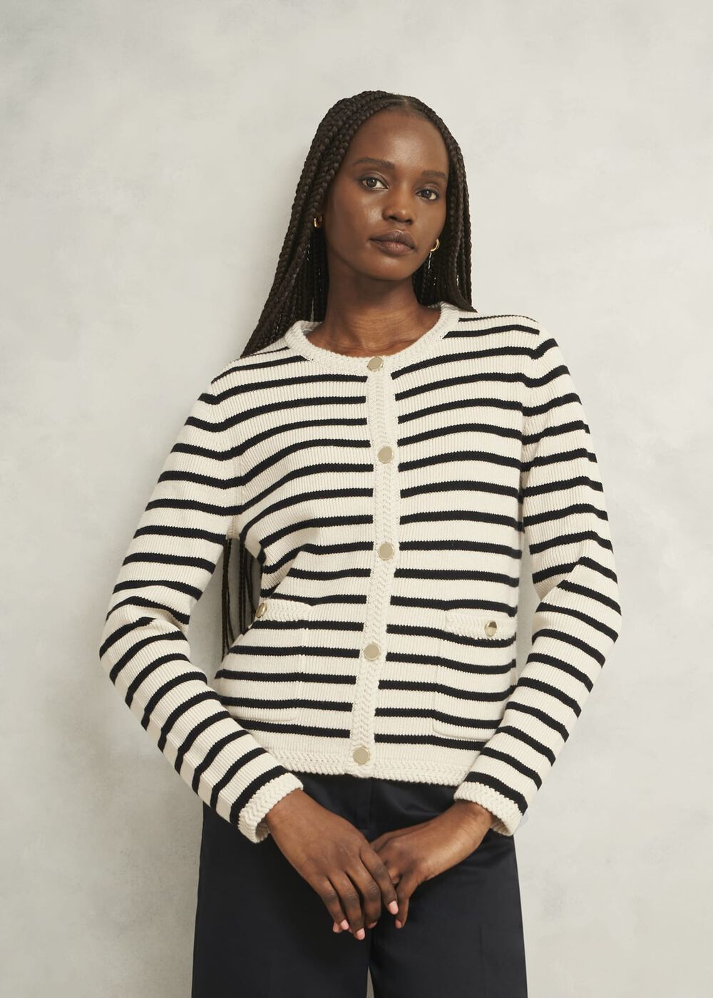Oatmeal Simona Wool Blend Striped Knitted Jacket | Hobbs UK | | Hobbs