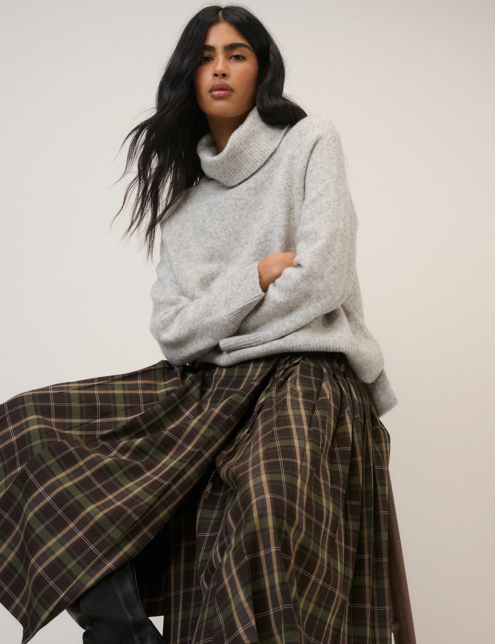 Grey Roll Neck Relaxed Jumper | Nobody's Child