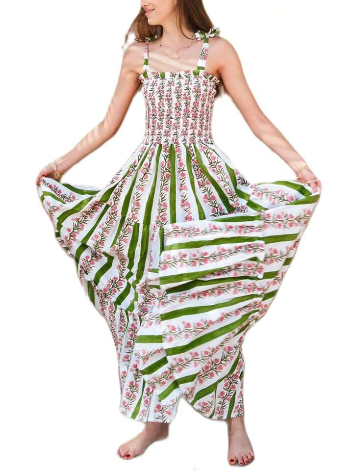 Women Summer Casual Sleeveless Dress Casual Summer Floral Print Tie Up Strap A-Line Party Dress For Vacation Beach Streetwear | SHEIN