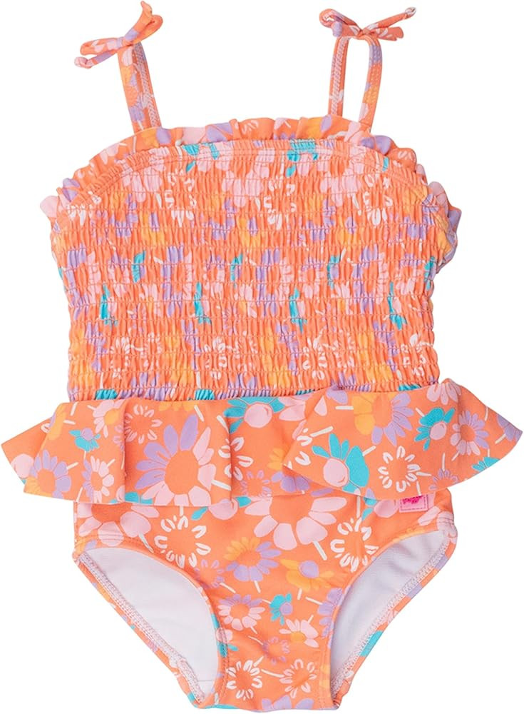 RuffleButts Girls UPF50+ Sun Protection Peplum Smocked Bodice/Tulle Skirted One Piece Swimsuit | Amazon (US)