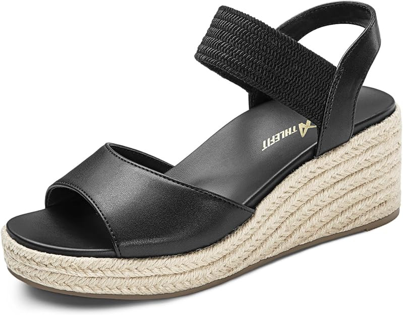 Athlefit Women's Espadrille Platform Wedge Sandals Comfortable Casual Elastic Strap Open Toe Sand... | Amazon (US)